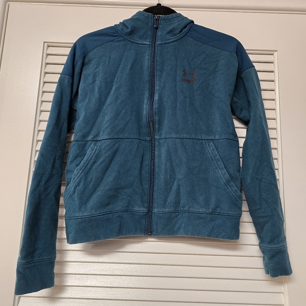 Under Armour - Dark Teal Athletic Sweater With Zipper/Pockets/Hood